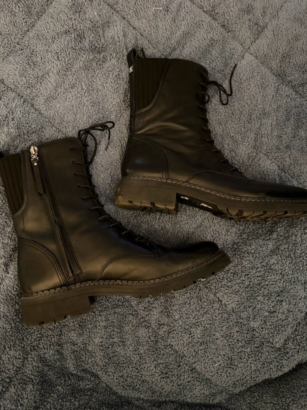 Sam Edelman Black Leather Lace-Up Combat Boots - Picture 4 of 4